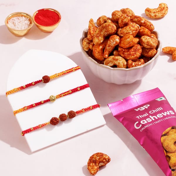 Sacred Motif Rakhi with Cashewnuts Gift Set