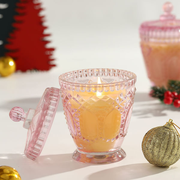 Scented Candle In Textured Glass Jar With Lid