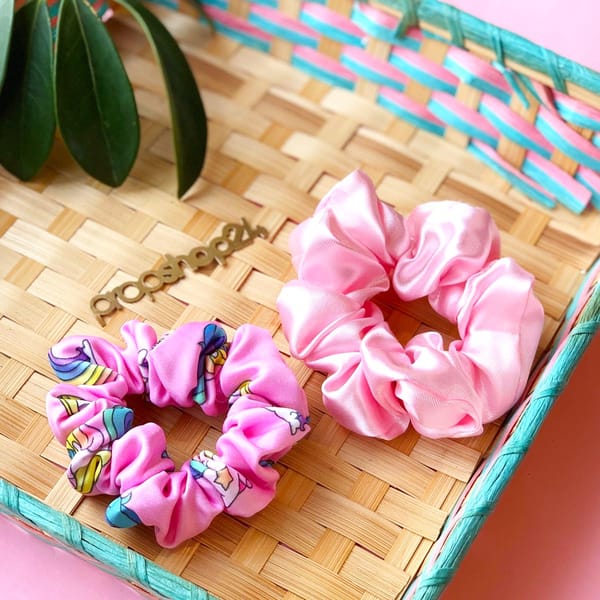 Scrunchies - Unicorn And Pink - Satin - Set Of 2