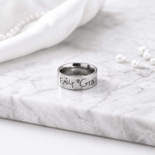 Sentimental Personalized Handwritten Silver Ring for Dad