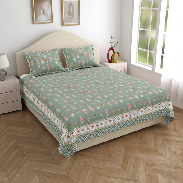 Serene Sage Double Bedsheet And Pillow Cover Set