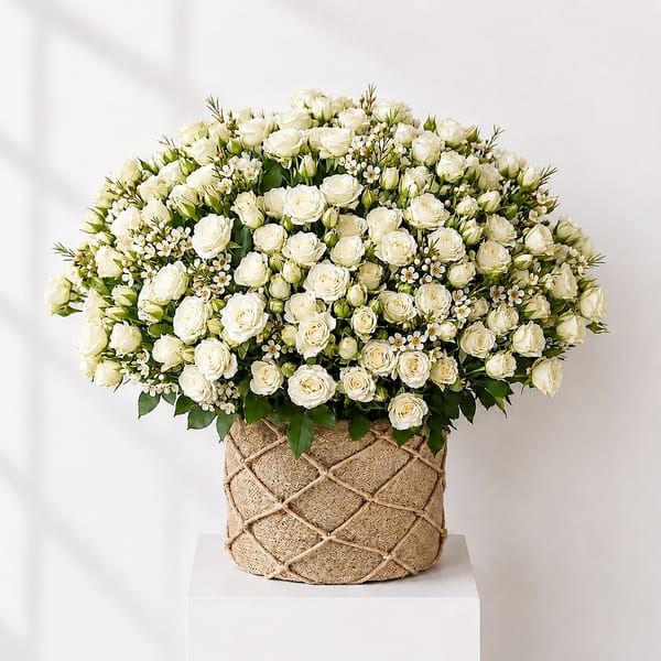 Serene White Rose Basket