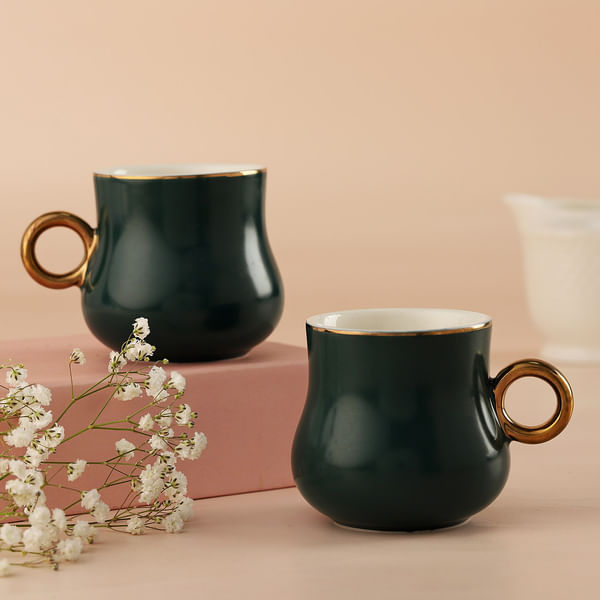 Set of 2 Dark Green Tea Cups