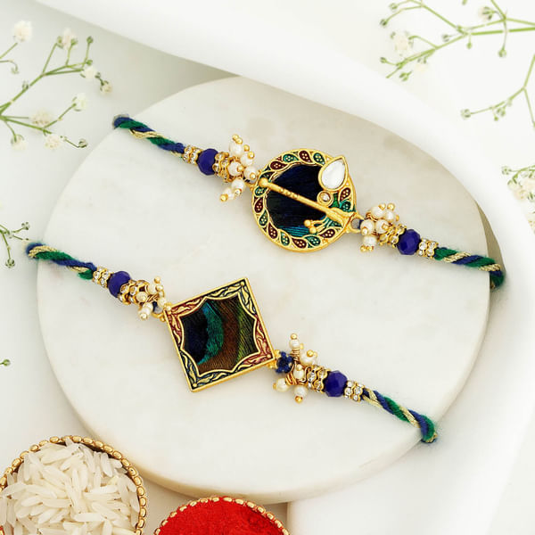 Set of 2 Peacock-Feather Rakhis
