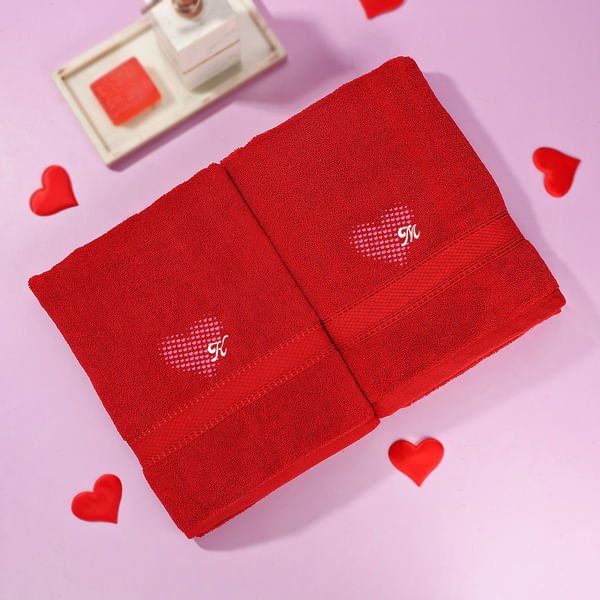 Set of 2 Personalized Red Bath Towels