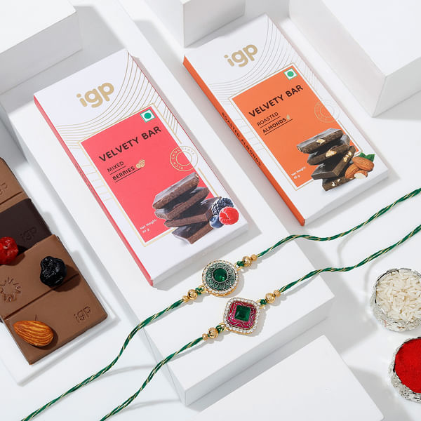 Set of 2 Rakhis and Chocolates Hamper