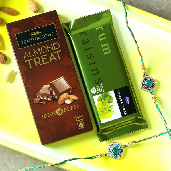 Set of 2 Semi Precious Jade Rakhi with Cadbury Chocolates