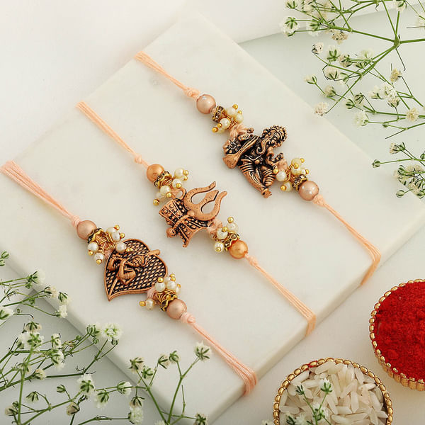 Set of 3 Copper Finish Divine Rakhis
