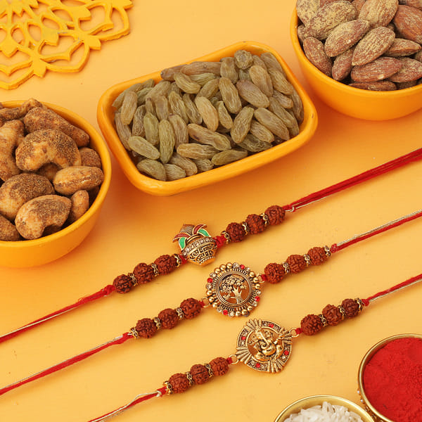 Set of 3 Divine Rudraksh Rakhi Hamper