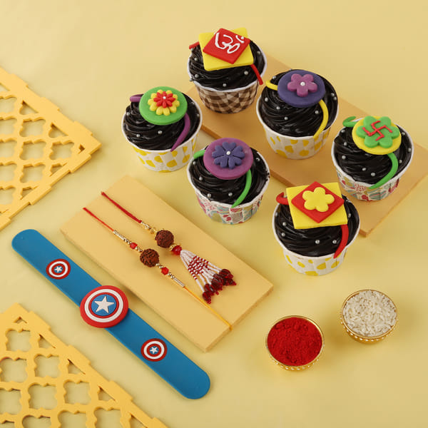 Set of 3 Rakhis with Choco Cupcakes
