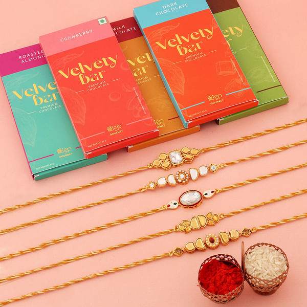 Set of 5 Kundankari Rakhi Hamper