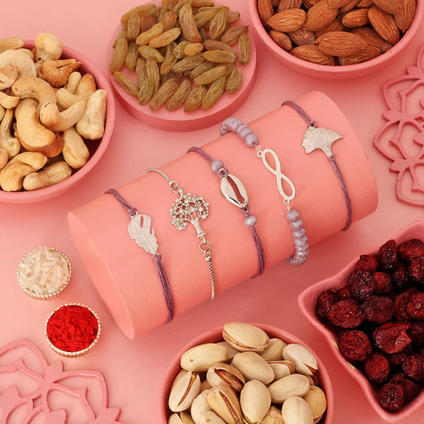 Set of 5 One-of-a-kind Motifs Rakhi Set