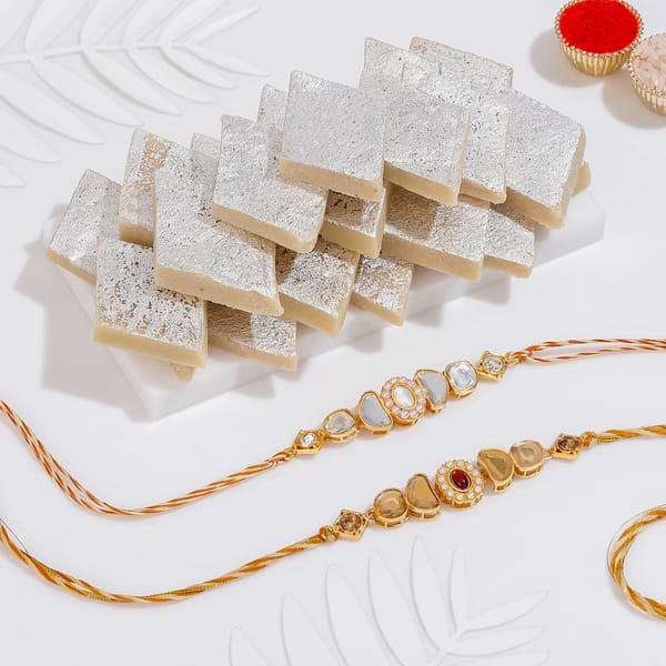 Shimmering Kundan Rakhis Gift Combo