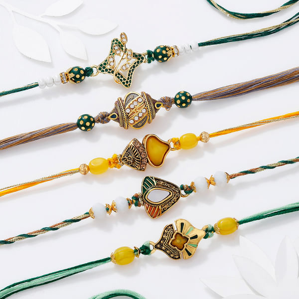Shimmering Sentiments Meenakari And CZ Rakhis - Set Of 5