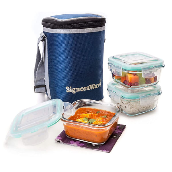 Signoraware Director Glass Lunch Box Set With Bag - 1501
