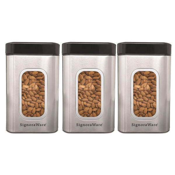 Signoraware Modular Steel Square Window Container Matt Finish 1.4L - Set of 3