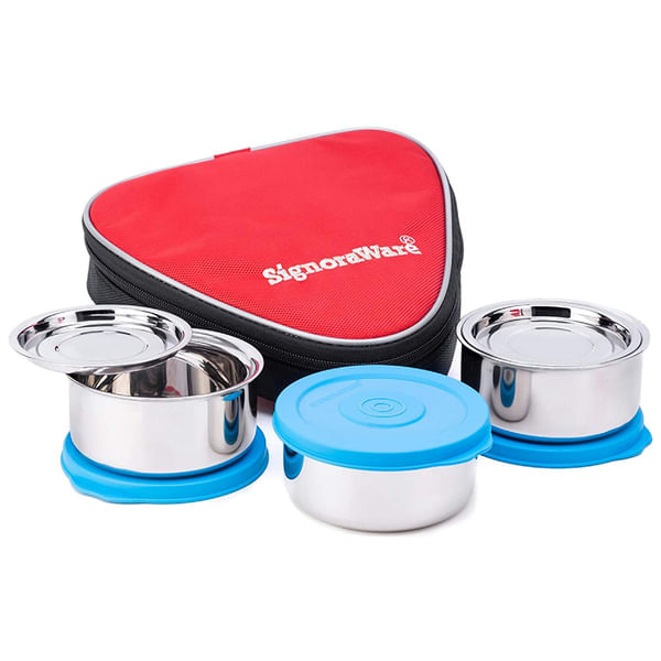 Signoraware Sleek Twin Wall Steel Lunch Box - Set of 3 Container
