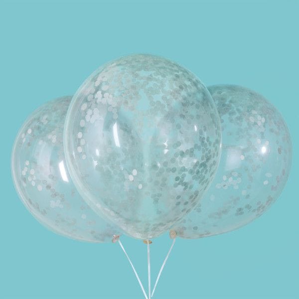 Silver Clear Balloons With Silver Tissue Confetti - Set Of 6