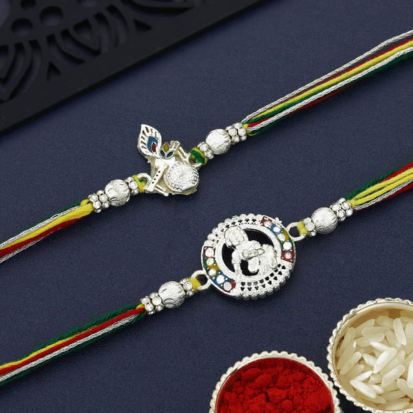 Silver Coated Krishna Rakhis of Divinity Set of 2