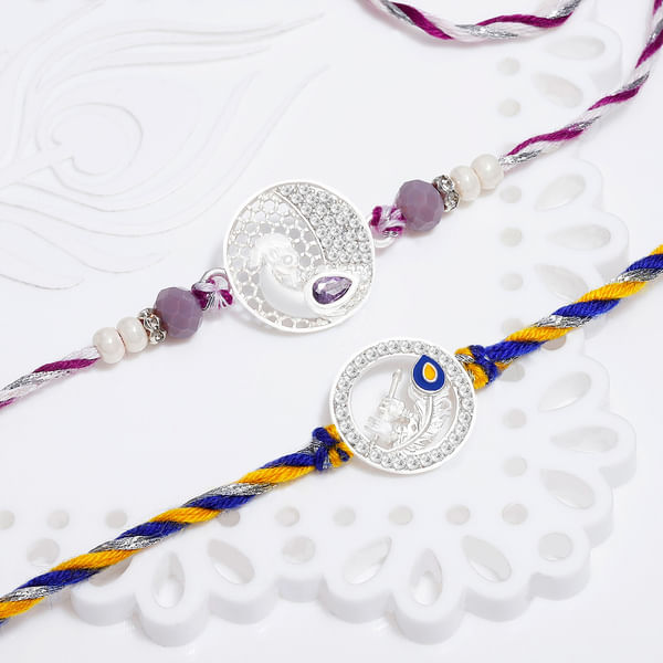 Silver-Plated Peacock And Krishna Rakhis - Set Of 2