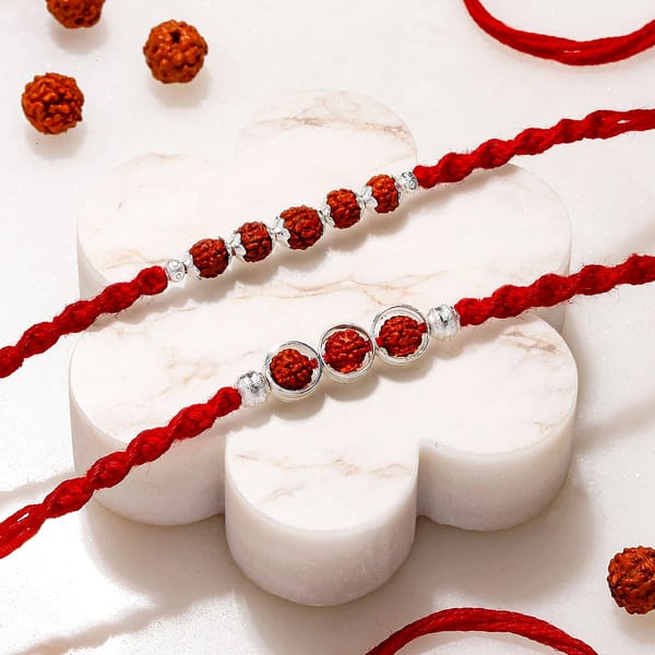 Silver-Plated Rudraksha Rakhi Set of 2