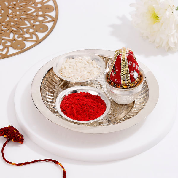 Silver Pooja Thali with Moli