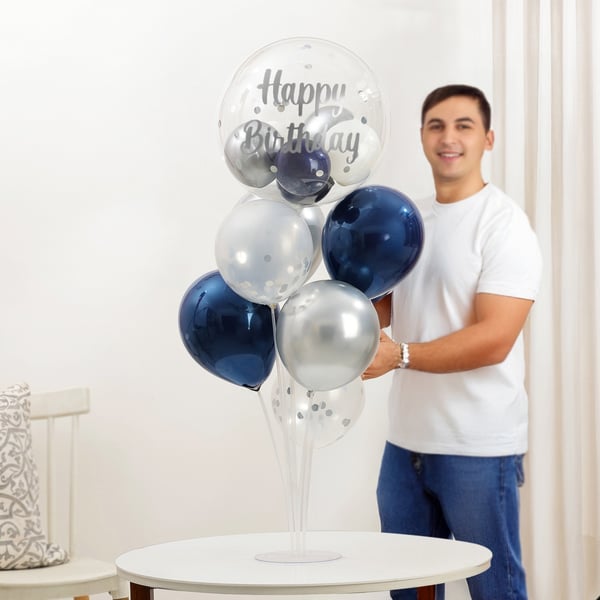 Silver & Retro Brown Birthday Balloon Arrangement