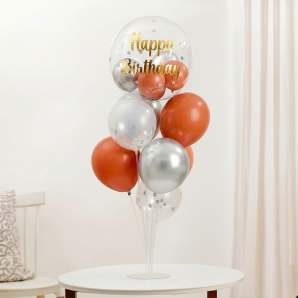 Silver & Retro Brown Birthday Balloon Arrangement