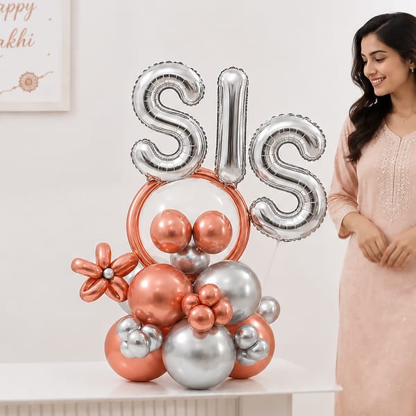 SIS Rose-Gold and Silver Balloon Arrangement for Rakhi