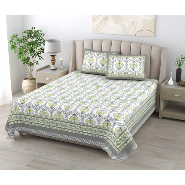 Slate Serenity  Double Bedsheet With Pillow Covers