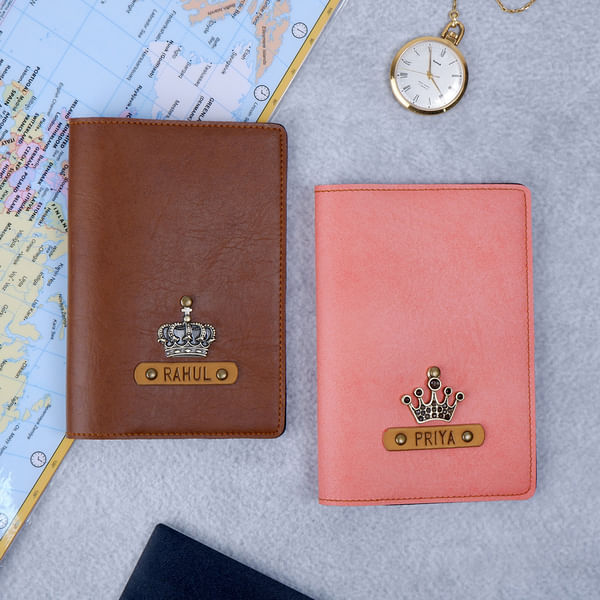 Sleek Tan And Peach Couple Passport Covers - Personalized