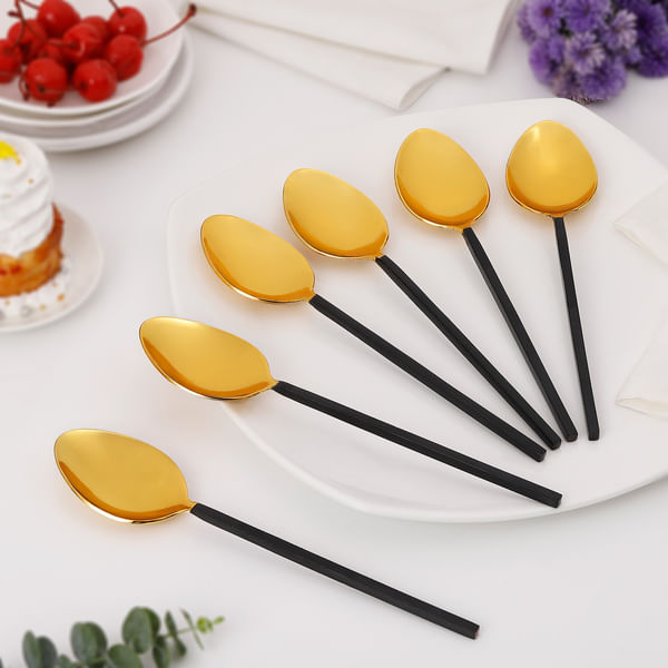 Small Black And Gold Spoon - Set Of 6