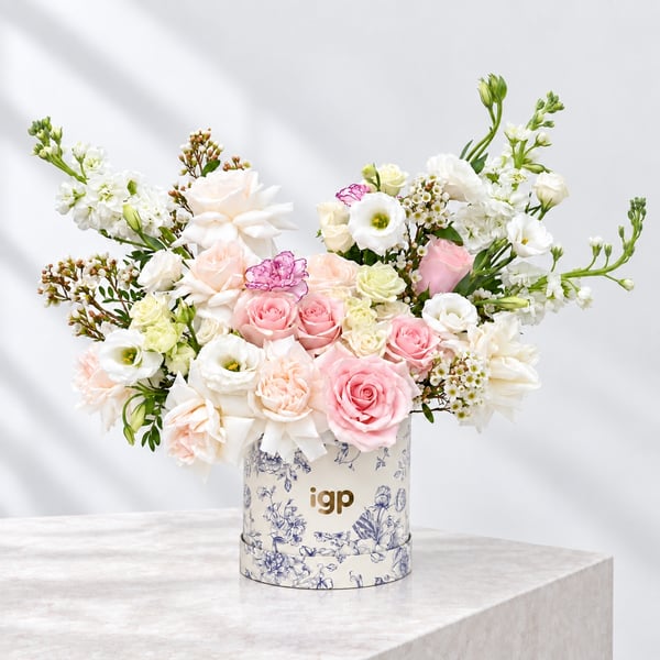Soft White and Peach Flower Box