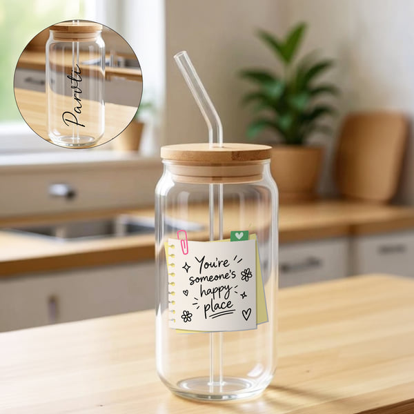 Someone's Happy Place Personalized Wooden Lid Glass Tumbler