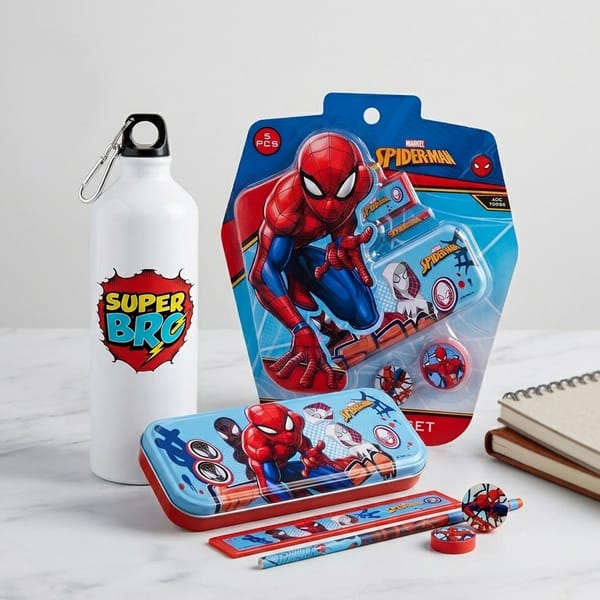 Spider-Man Stationery with Sipper Gift for Rakhi