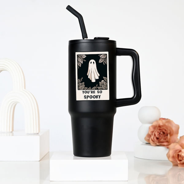 Spooky Chic Personalized Halloween Tumbler With Straw