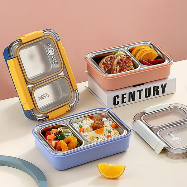 Stainless Steel 2-Compartment Lunch Box - Assorted - Single Piece