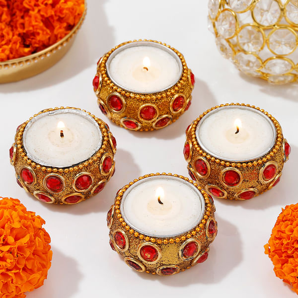 Stone Studded Tea-light Candle Set