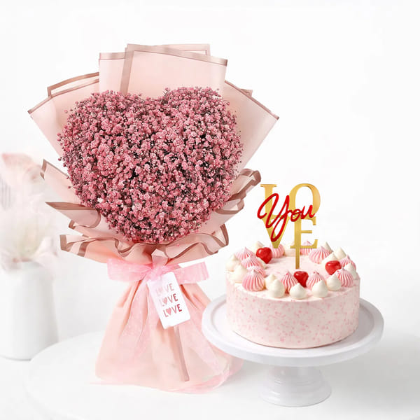 Strawberry Vanilla Cake and Purple Blooms Combo