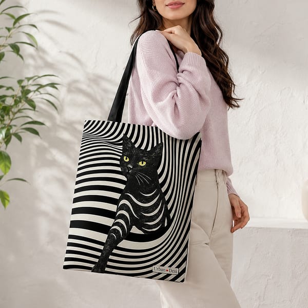Stripped Black Cat Tote Bag