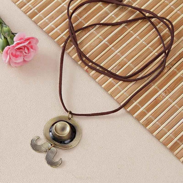 Stylish Moustache Hat Shaped Pendant with Leather String