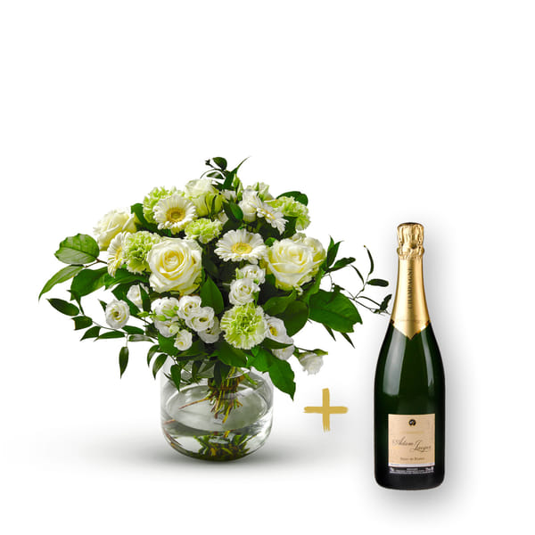 Stylish white bouquet with Champagne.
