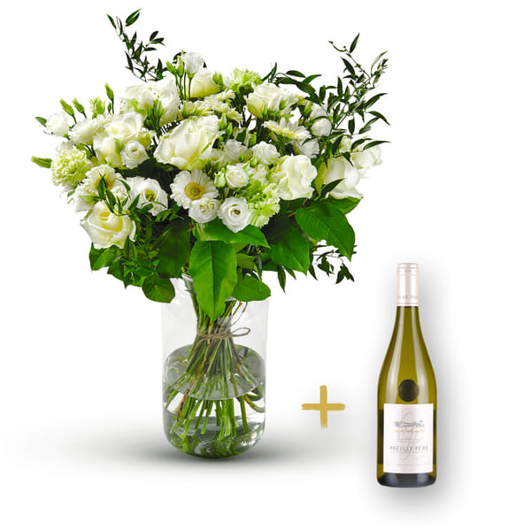 Stylish white bouquet with Pouilly Fume