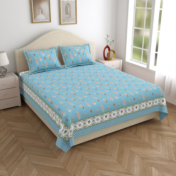 Summer Sky Double Bedsheet And Pillow Cover Set