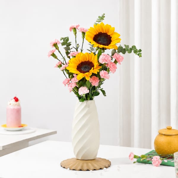 Sunflowers and Pink Carnation Arrangement