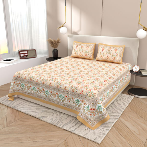 Sunshine Yellow Iris Floral King Bedsheet Set