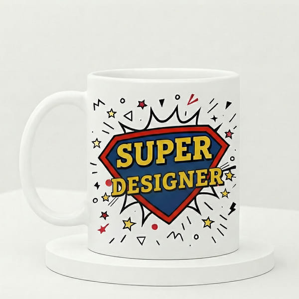 Super Designer Ceramic Mug | White Coffee Mug with Comic Design | 300 ml Creative Desk Gift for Desi