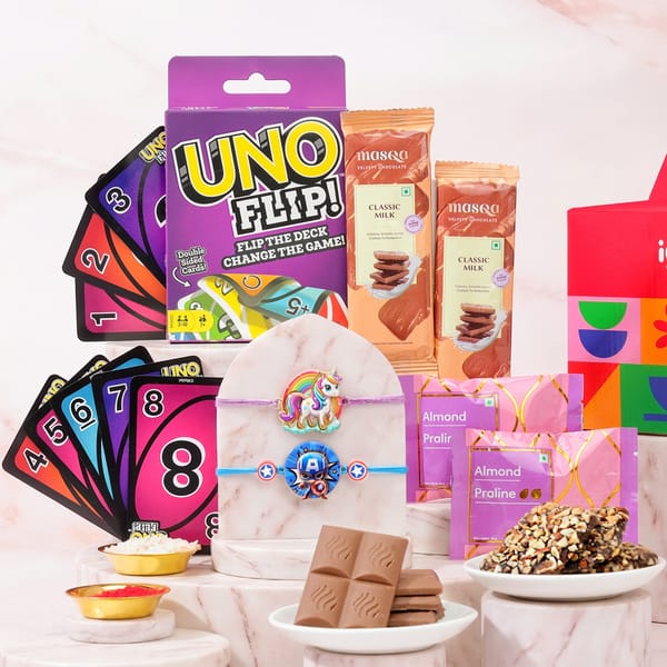 Superhero and Unicorn Rakhi Games & Treats Hamper
