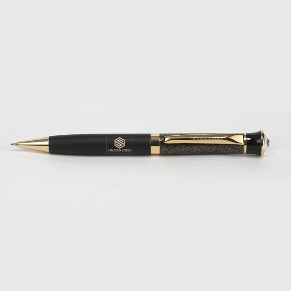 Swarovski Crystal Studded Black & Golden Ball Pen  - Customized with Logo