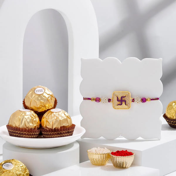 Swastik Rakhi with Ferrero Rocher
